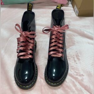 Dr. Martens Glossy Black Boots with Pink Laces